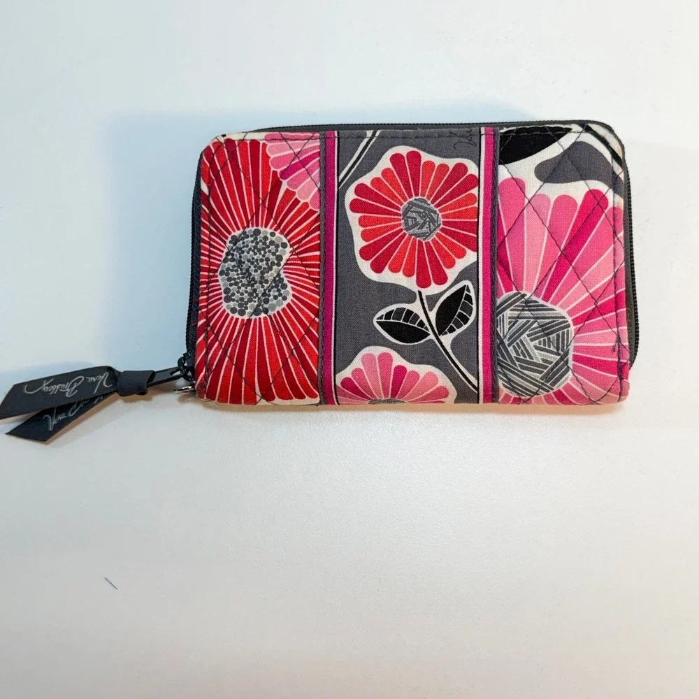 Vera Bradley Zip Around Wallet Cherry Blossoms Pink Red Floral Quilted Cotton - Picture 2 of 8